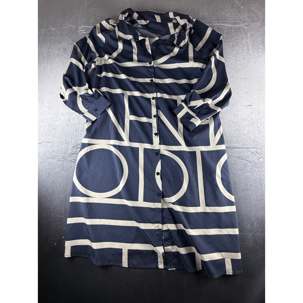 Moosta Curve Shein Women 2XL Navy Blue Geometric Graphic Button Front Midi Dress